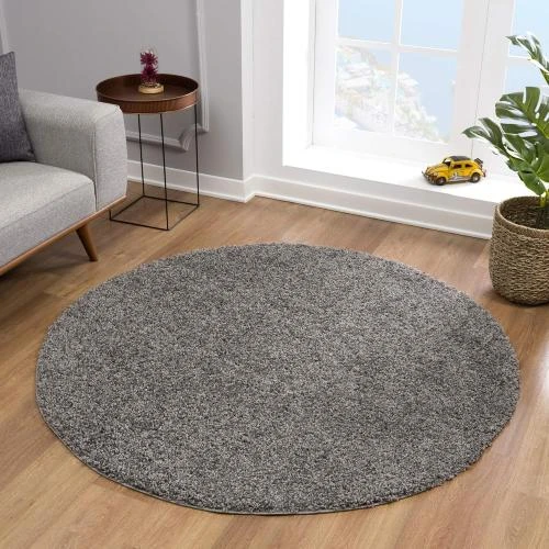 Tapis Rond Gris, Qualité Supérieure, Certifié Oeko-Tex - Vue principale