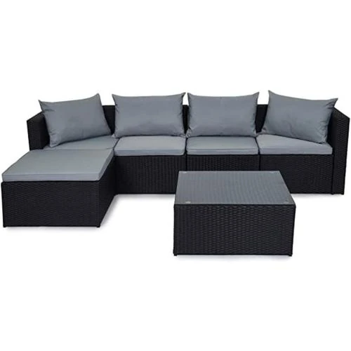 Evre Ensemble Meubles Jardin Miami Rotin Noir - Vue principale