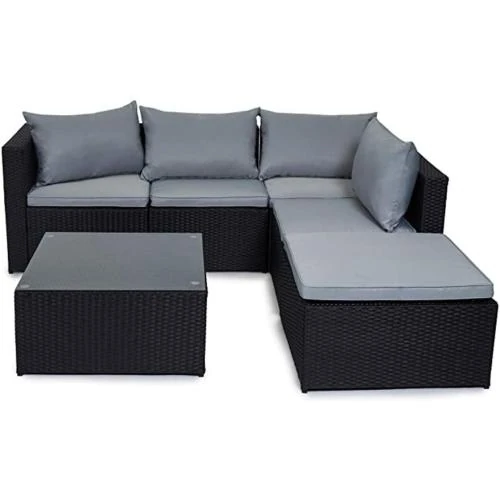 Zoom sur Evre Ensemble Meubles Jardin Miami Rotin Noir