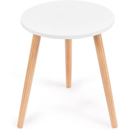 Table d'Appoint Ronde, 3 Pieds Bois Pin, Blanc - Vue principale