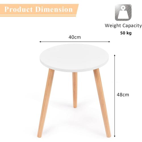 Présentation de Zoom sur Table d'Appoint Ronde, 3 Pieds Bois Pin, Blanc