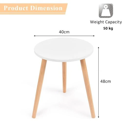 Zoom sur Table d'Appoint Ronde, 3 Pieds Bois Pin, Blanc