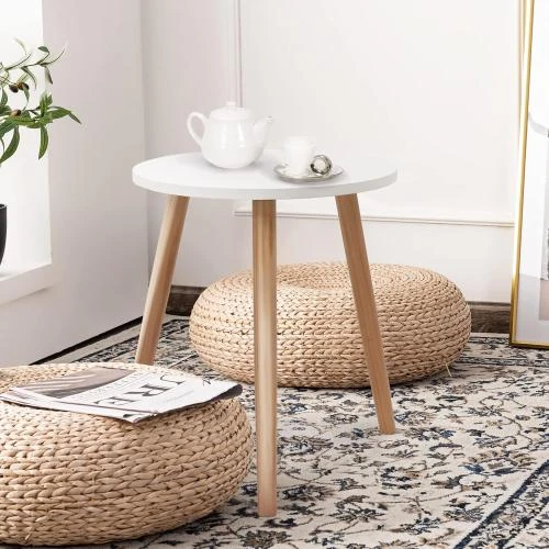 Détail de Table d'Appoint Ronde, 3 Pieds Bois Pin, Blanc
