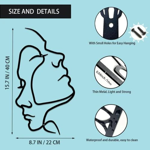 Détail de Tête de couple métal, design lignes abstraites élégantes