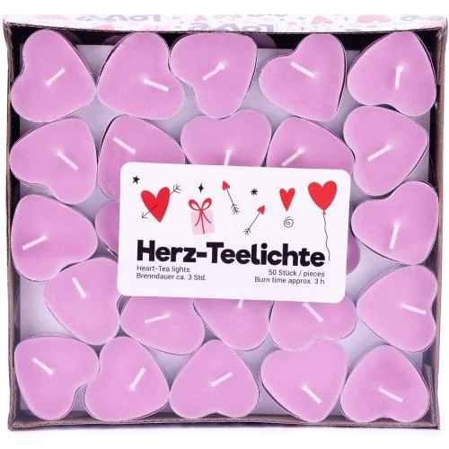 Bougies chauffe-plat Love, 50 pièces, cœur rose, 3 heures - Vue principale
