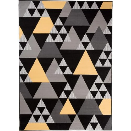 Détail de TAPISO Tapis Moderne Jaune Gris Noir Géométrique