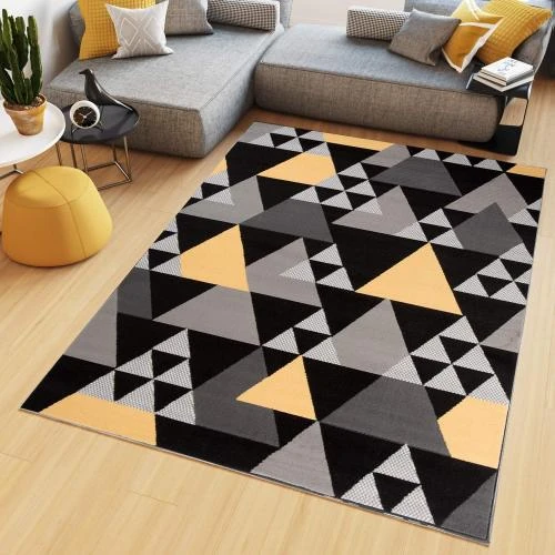 TAPISO Tapis Moderne Jaune Gris Noir Géométrique - Vue principale