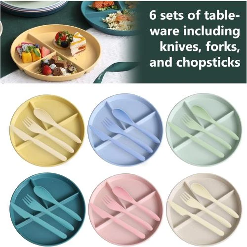 Zoom sur Assiettes Divisées Incassables Nizirioo, 3 Compartiments, Sans BPA