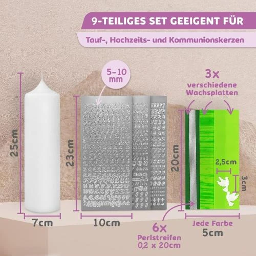 Zoom sur Bougies vikaKerzen, Kit décoration baptême, Lettres, Plaques cire