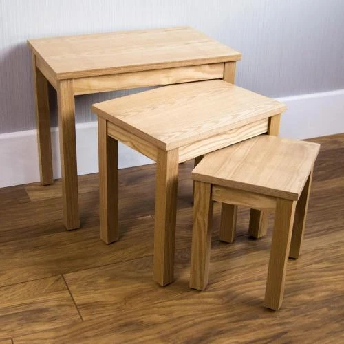 Zoom sur Tables gigognes placage chêne naturel, Home Discount