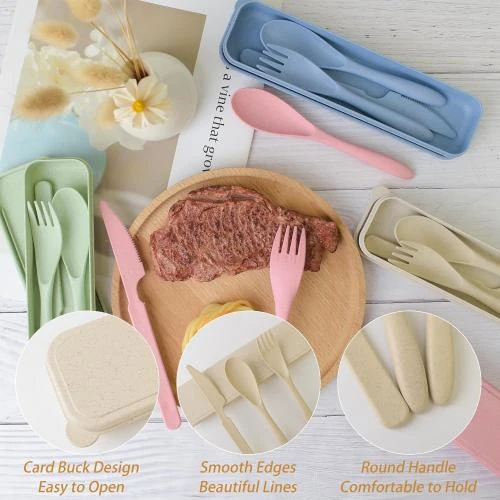 Zoom sur Jiayaus Couverts Plastique Réutilisables, Lot 4, Portable