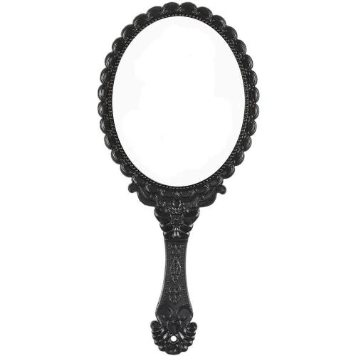 Miroir à main vintage noir, ovale, maquillage voyage - Vue principale