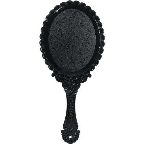 Détail de Miroir à main vintage noir, ovale, maquillage voyage
