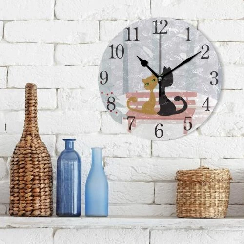 Zoom sur Horloge Murale Ronde Chats, Silencieuse, Décoration Intérieur