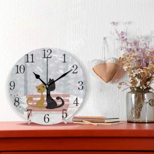 Détail de Horloge Murale Ronde Chats, Silencieuse, Décoration Intérieur