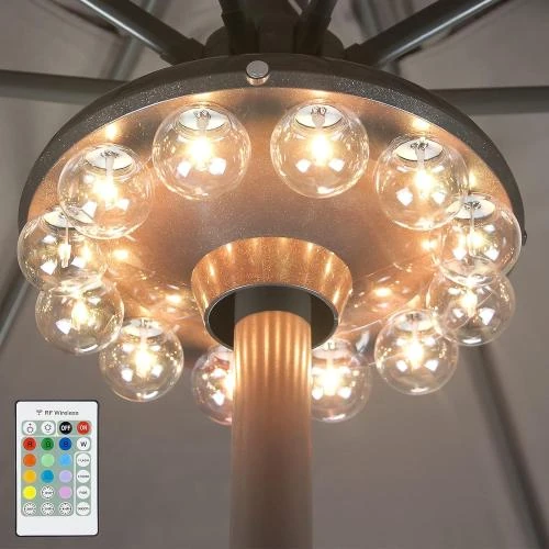 Lampes parasol HONWELL, lumière patio télécommande RF, 12 couleurs - Vue principale