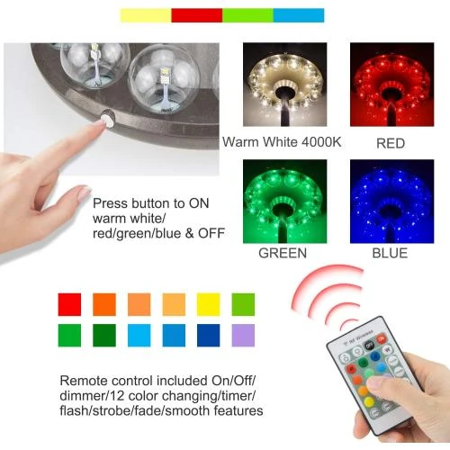 Détail de Lampes parasol HONWELL, lumière patio télécommande RF, 12 couleurs