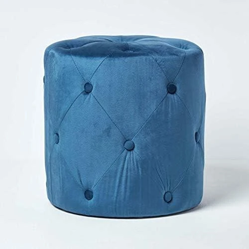 Pouf Rond en Velours Capitonné Windsor - Tabouret Chic - Vue principale