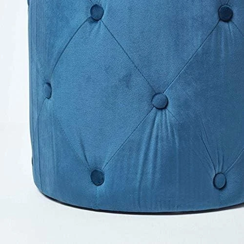Zoom sur Pouf Rond en Velours Capitonné Windsor - Tabouret Chic