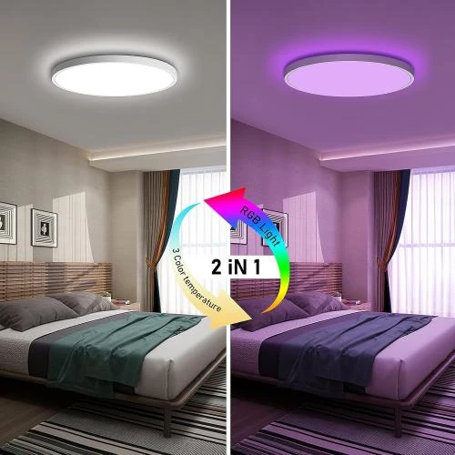Zoom sur Heyseven Plafonnier LED RGB Dimmable, Télécommande Wifi