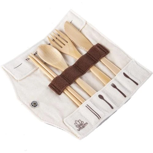 Umami Couverts Bois Écologiques Voyage, Courteau, Fourchette, Cuillère, Baguettes - Vue principale