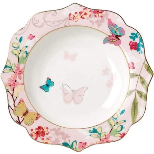 Assiette dessert porcelaine anglaise, motif papillon, rose - Vue principale