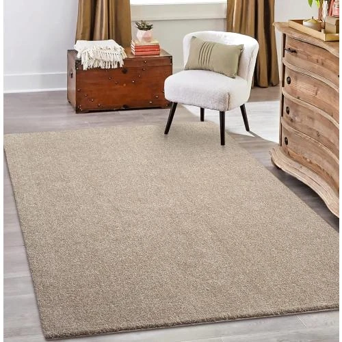 Tapis Moderne Poils Courts Épais Beige, Effet Mélangé - Vue principale