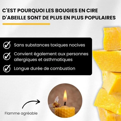 Détail de Bougies bio cire d'abeille naturelles, 4 grandes bougies