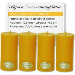 Bougies bio cire d'abeille naturelles, 4 grandes bougies