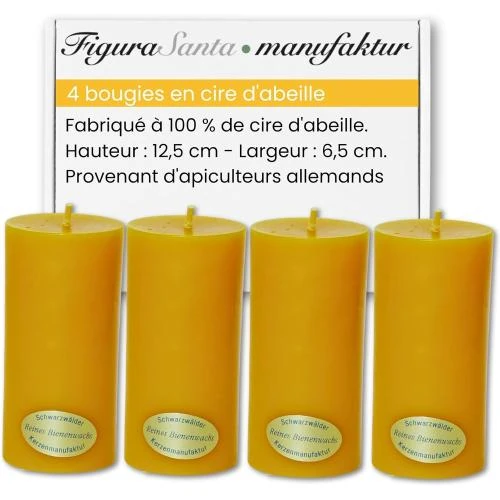 Bougies bio cire d'abeille naturelles, 4 grandes bougies - Vue principale