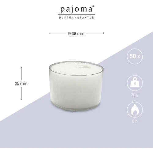 Zoom sur Bougies chauffe-plat blanches non parfumées Pajoma, 50 pièces