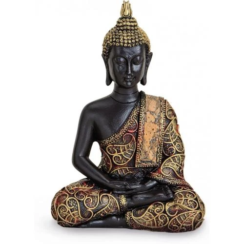 TEMPELWELT Figurine Bouddha Amithaba Polystone Noir Or Rouge - Vue principale