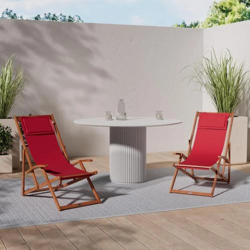 Détail de Casaria Chaise Longue Pliante Bois Bordeaux Jardin
