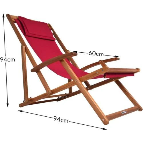 Zoom sur Casaria Chaise Longue Pliante Bois Bordeaux Jardin