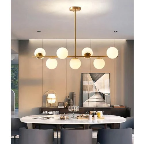 Zoom sur JIAODIE Lampe Suspension Verre Moderne Or Cuivre 7 Lumières