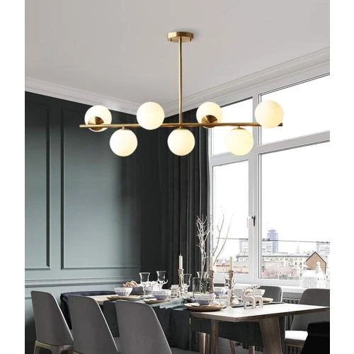Détail de JIAODIE Lampe Suspension Verre Moderne Or Cuivre 7 Lumières