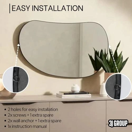 Zoom sur Miroir mural asymétrique, cadre fer, motif galets, décoration unique
