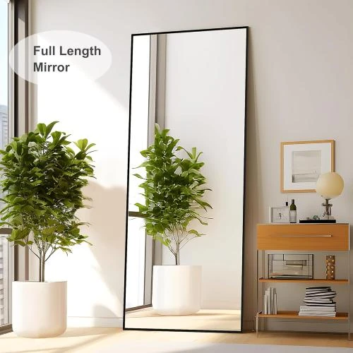 Détail de Miroir de Sol Pleine Longueur Noir, Cadre Aluminium