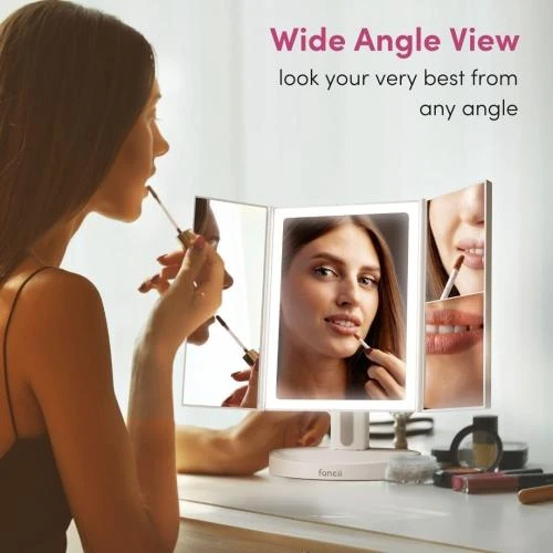 Zoom sur Miroir Maquillage Lumineux LED Rechargeable, Grossissant 10x, Écran Tactile