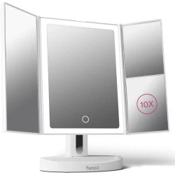 Miroir Maquillage Lumineux LED Rechargeable, Grossissant 10x, Écran Tactile