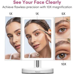 Miroir Maquillage Lumineux LED Rechargeable, Grossissant 10x, Écran Tactile en situation