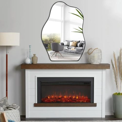Zoom sur Miroir Asymétrique Noir Moderne POZINO, Décoration Unique