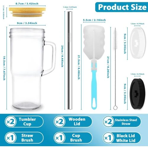 Détail de Verre Mason Jar 24oz, Paille, Couvercle, Boba, Smoothie