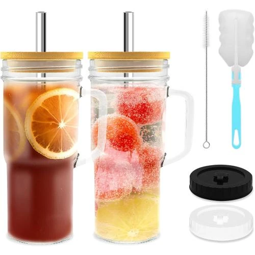 Verre Mason Jar 24oz, Paille, Couvercle, Boba, Smoothie - Vue principale