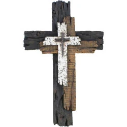 Croix murale décorative Rustique Top Brass, sculpture bois vieilli