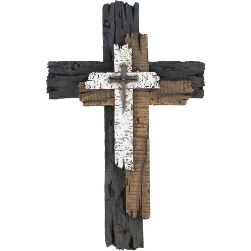 Croix murale décorative Rustique Top Brass, sculpture bois vieilli - Vue principale