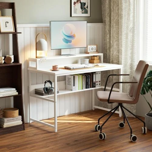 Détail de Bureau Gaming Informatique Stable, Etagère, Pied Réglable, Noir Blanc