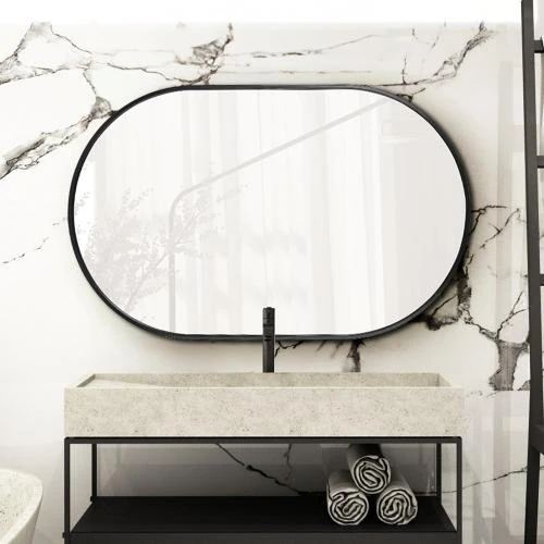 Détail de Miroir mural ovale HOWOFURN, cadre métal, salle de bain