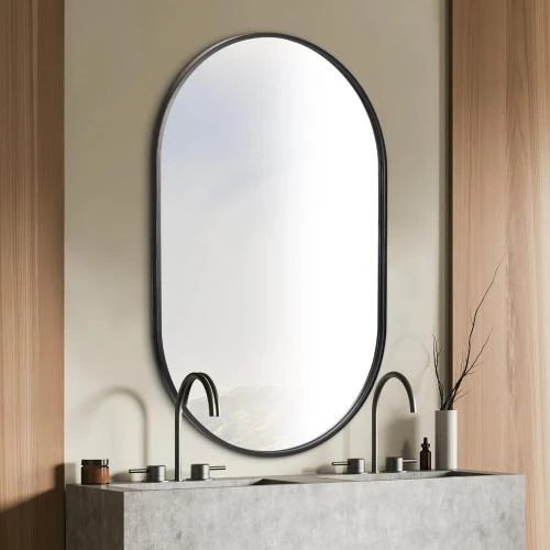 Miroir mural ovale HOWOFURN, cadre métal, salle de bain - Vue principale