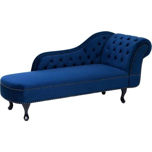 Zoom sur Chaise Longue Velours Bleu Beliani, Élégante Méridienne